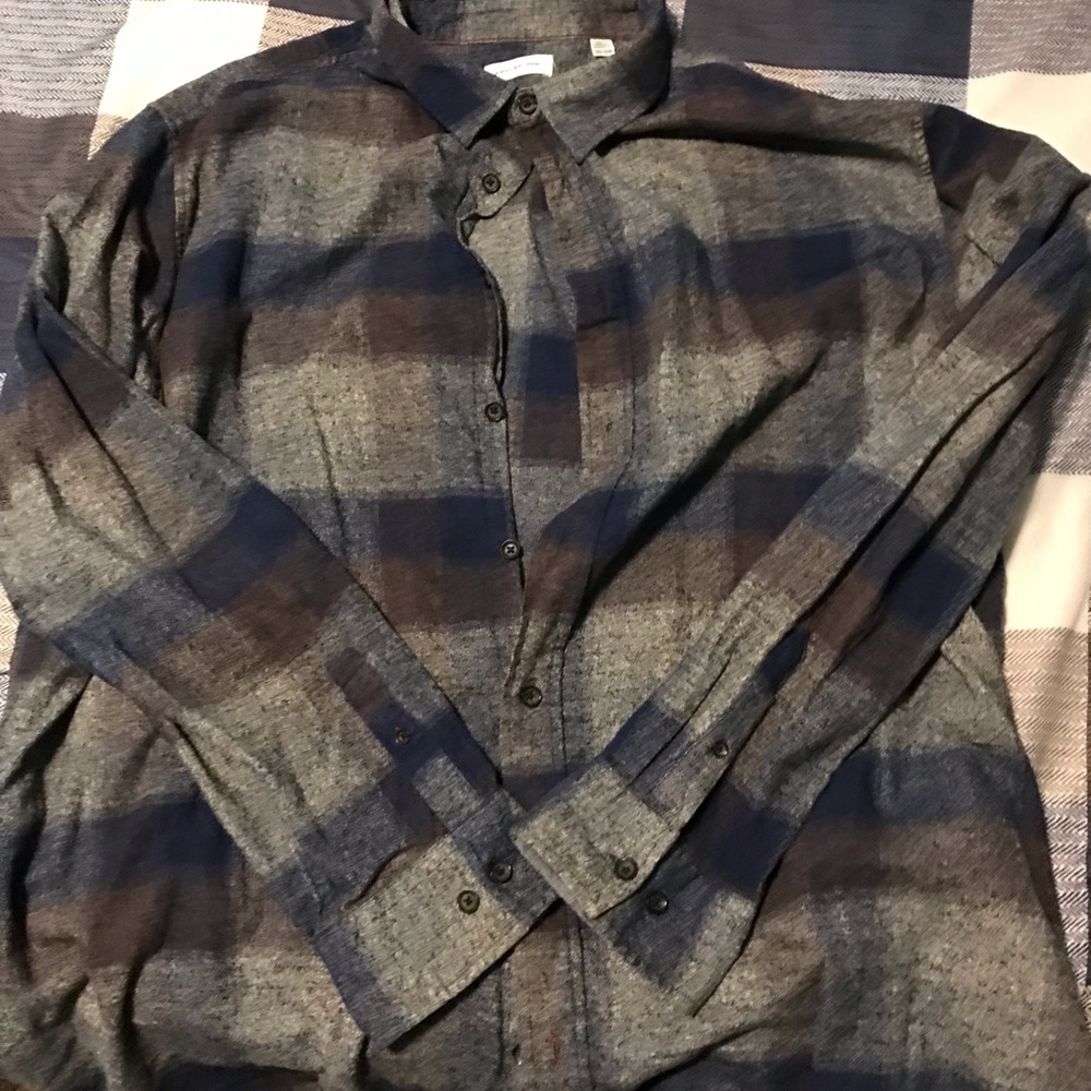 Men's Gray and Blue Plaid Long-Sleeve Button-Up Flannel - Mens 3XLT